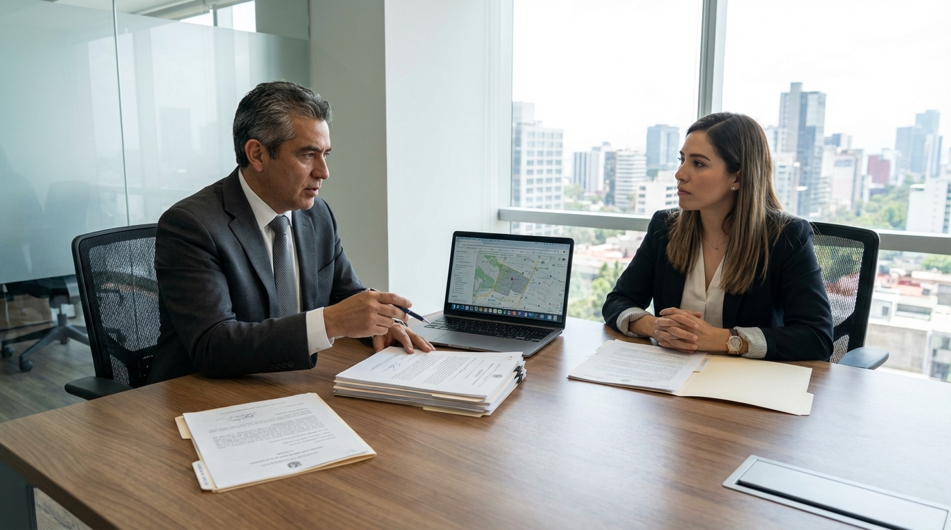 abogado inmobiliario asesorando cliente