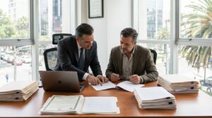abogado inmobiliario asesorando cliente sobre compra de inmueble