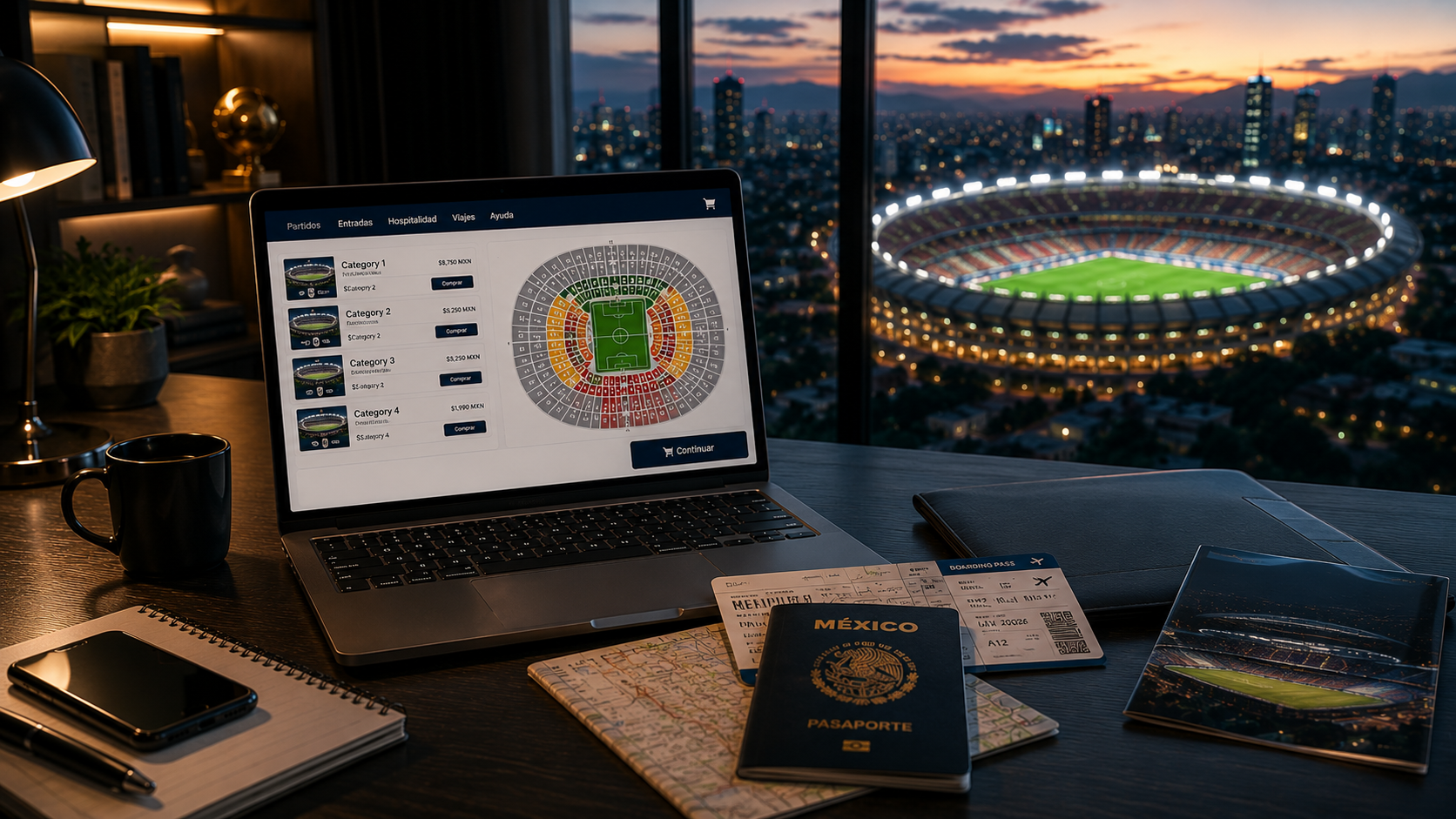 aficionado revisando compra de boletos para Mundial 2026 en sitio web