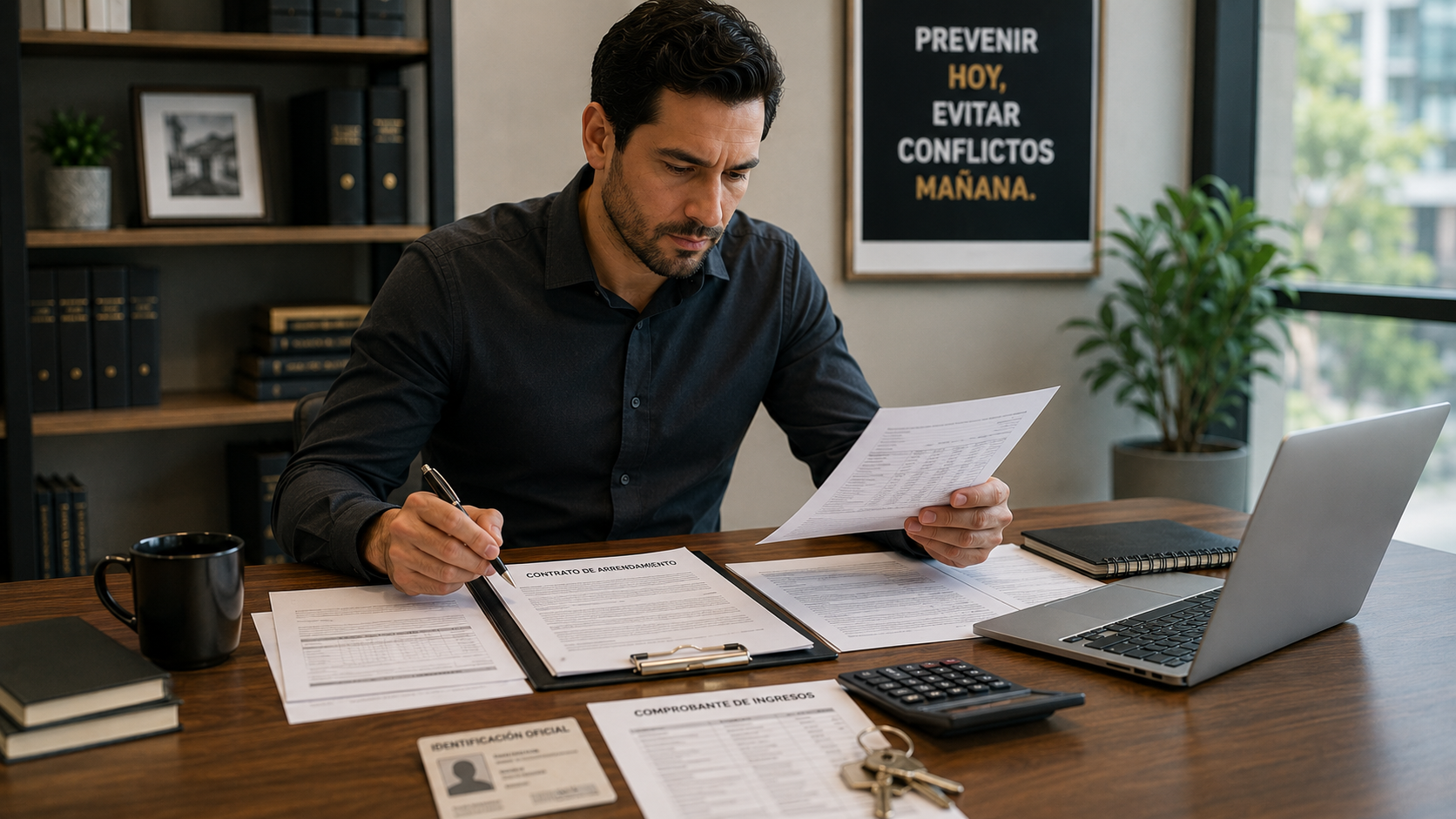 Propietario revisando documentos y garantías para rentar un inmueble