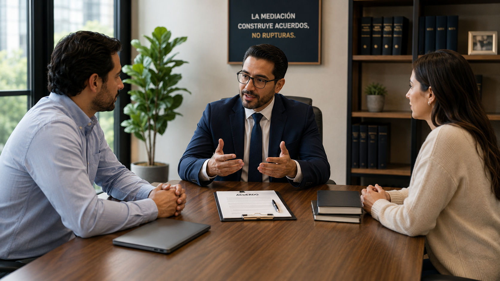 Personas negociando un acuerdo por un conflicto de renta o deuda