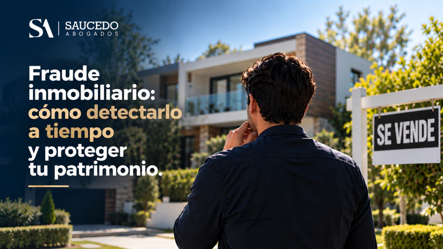 Comprador observando una casa en venta para identificar posibles riesgos de fraude inmobiliario antes de invertir.